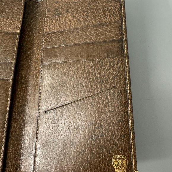 Authentic Vintage Gucci 60-70's Bi-fold Brown Leather Long Wallet - Picture 9 of 15